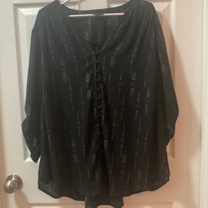Torrid  Harper Arrows Button Front Black Georgette Blouse 3/4 Sleeve Top